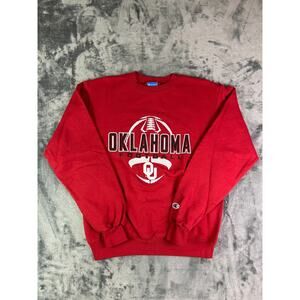 Y2K Champion Oklahoma Sooners Football Crewneck Sweatshirt Red Eco Fleece‎ S